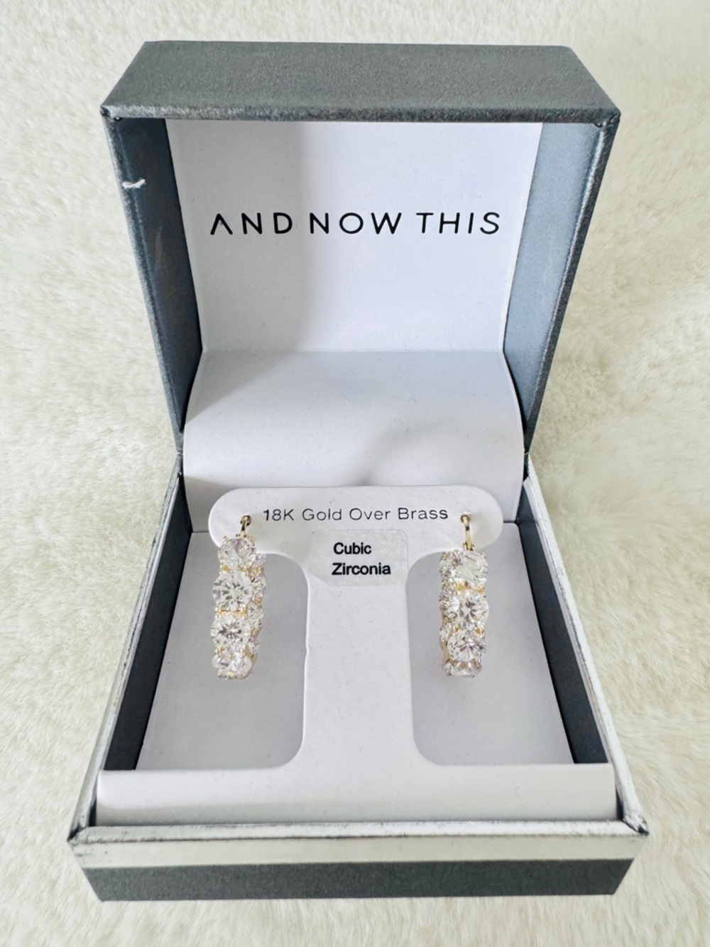 And Now This Cubic Zirconia 18K Gold over Brass Hoop Earrings - NIB - Picture 5 of 9